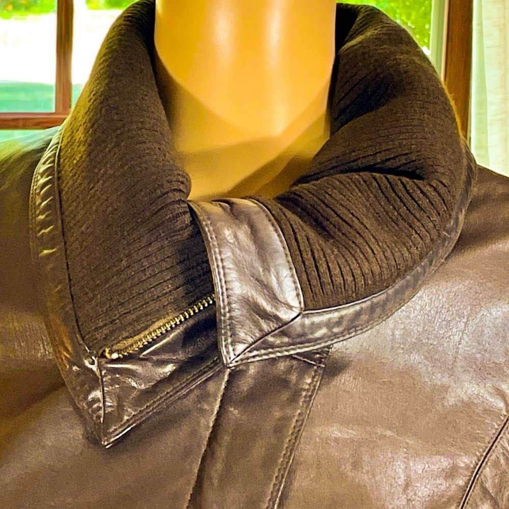 ⭐️HP⭐️COLE HAAN▪️Deep Brown Lambskin Leather & Wool Convertible Collar Jacket - Picture 5 of 16